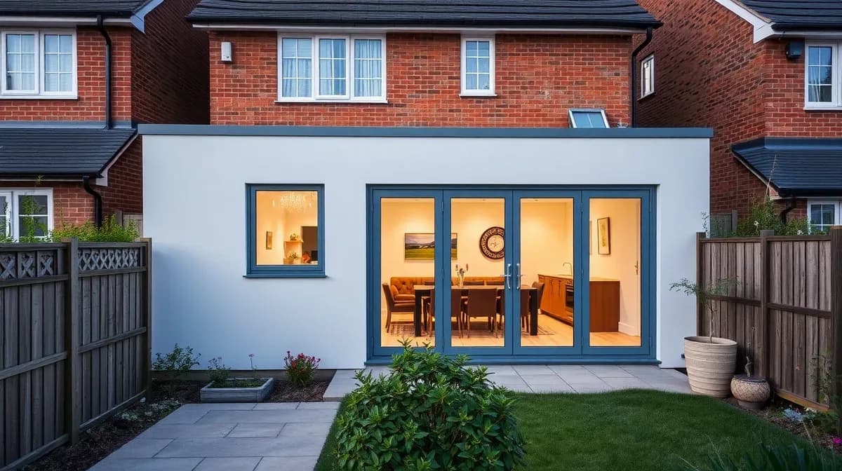Rendered single-storey extension with bifold doors